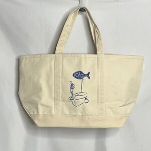CB Station Large Cream Tote Bag with Blue Graphic La Calce CStar